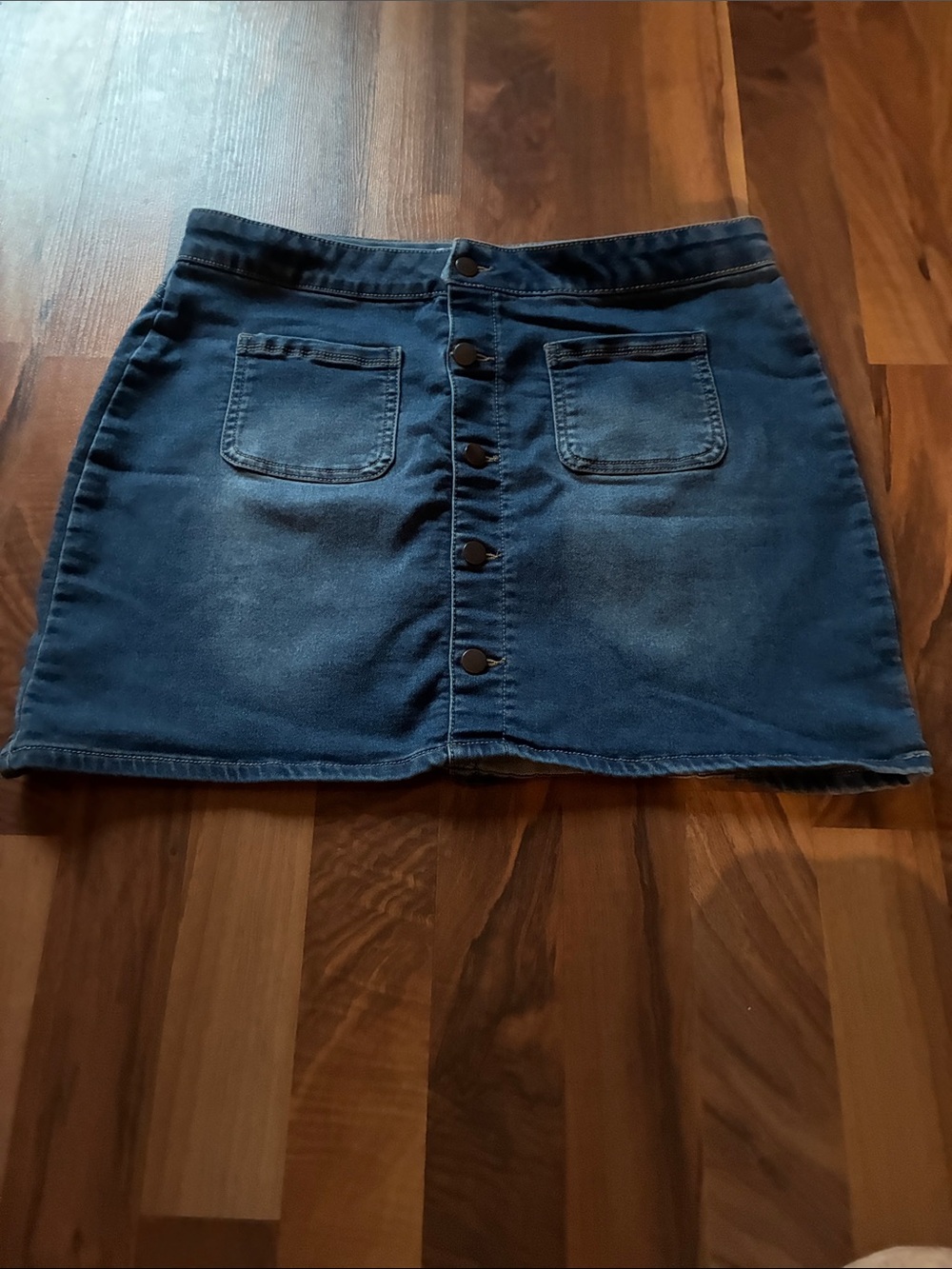 Arizona Jean Company Dark Blue Button-Front Denim Mini Skirt